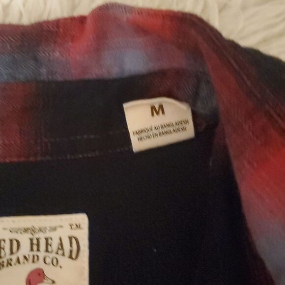 RedHead Fleece Lined Flannel Button Up Shirt Mens L Red Plaid Long Sleeve - Picture 5 of 9
